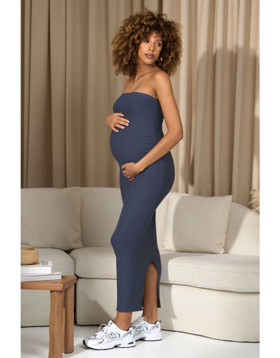 Bowie | Vintage Blue Strapless Maternity Maxi Dress - 4