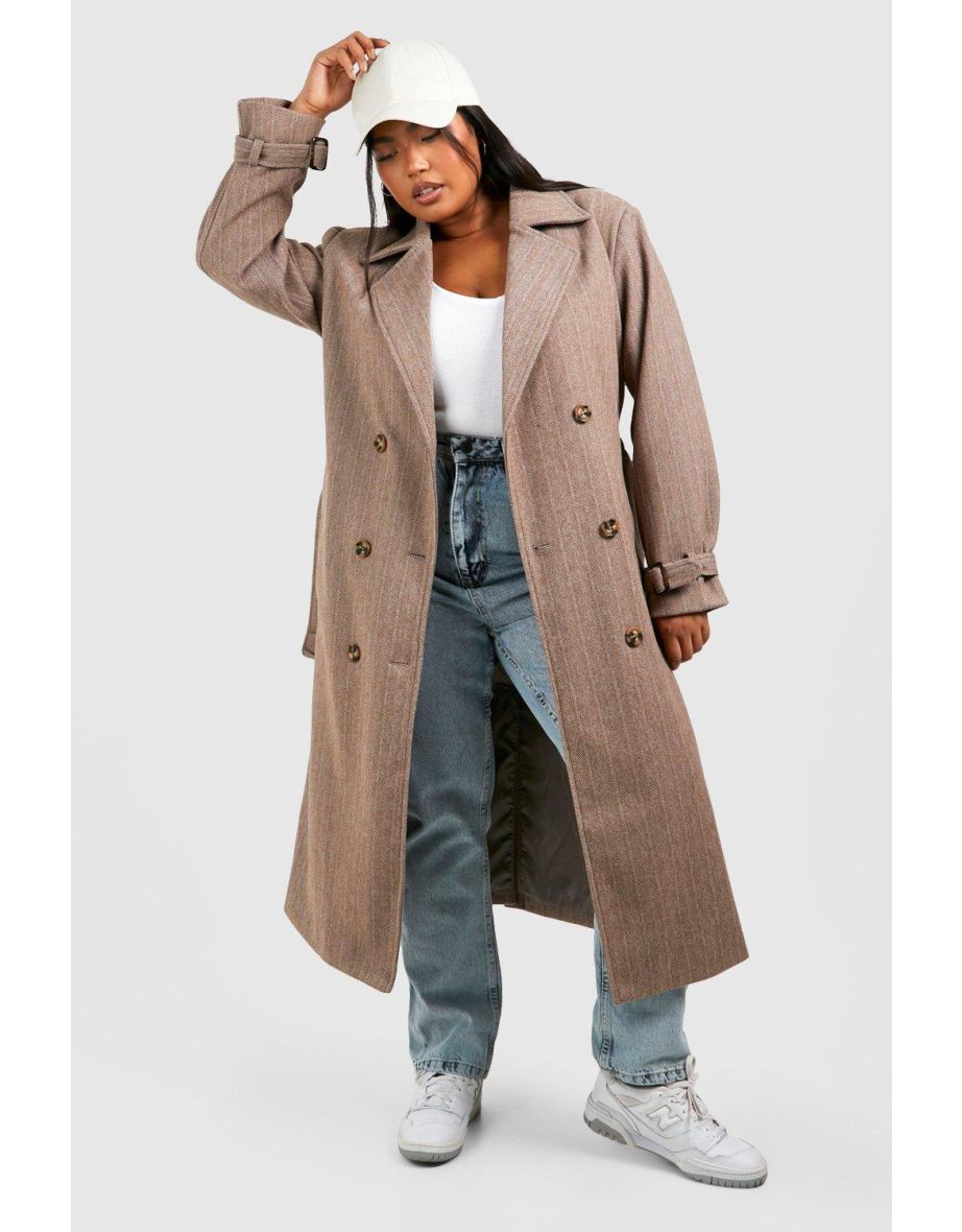 Belted Wool Look Trench Coat