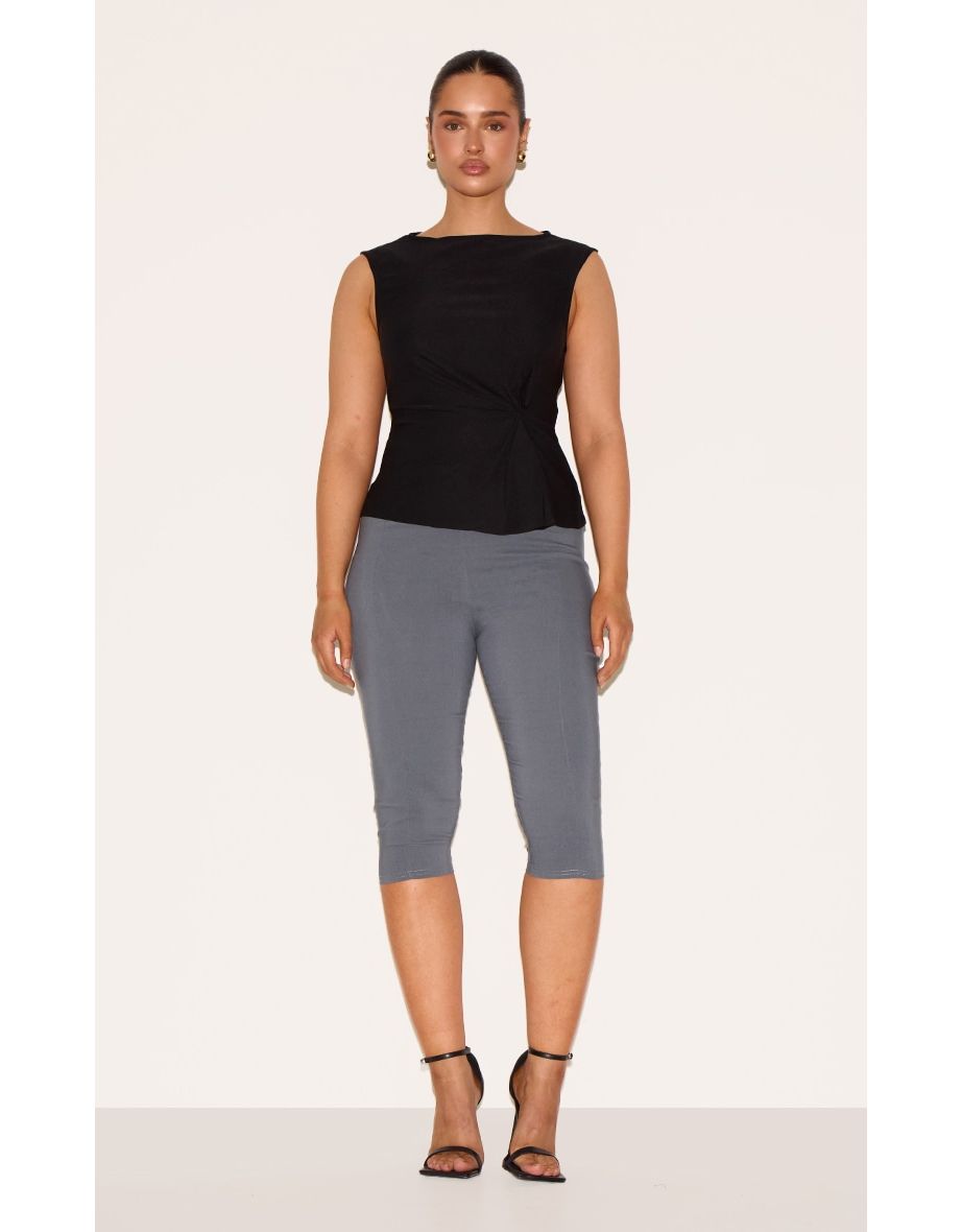 Shape Charcoal Stretch Woven Pintuck Capri Pants