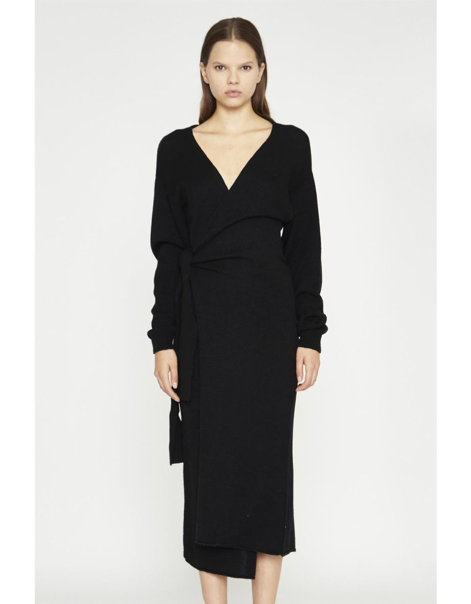 Glamorous Black Column Midaxi Wrap Dress with Long Sleeves