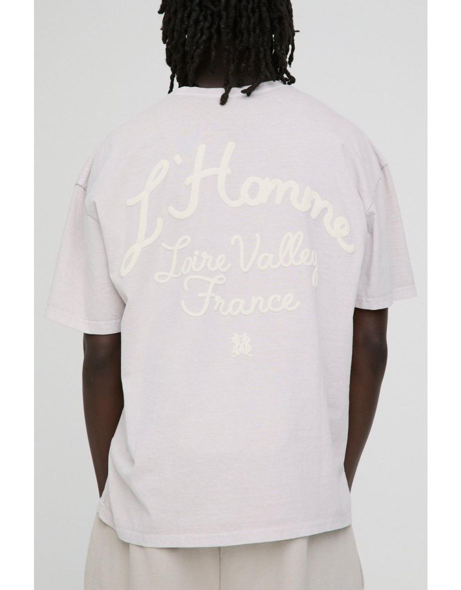 Oversized Extended Neck Puff Print Washed T-Shirt - 2