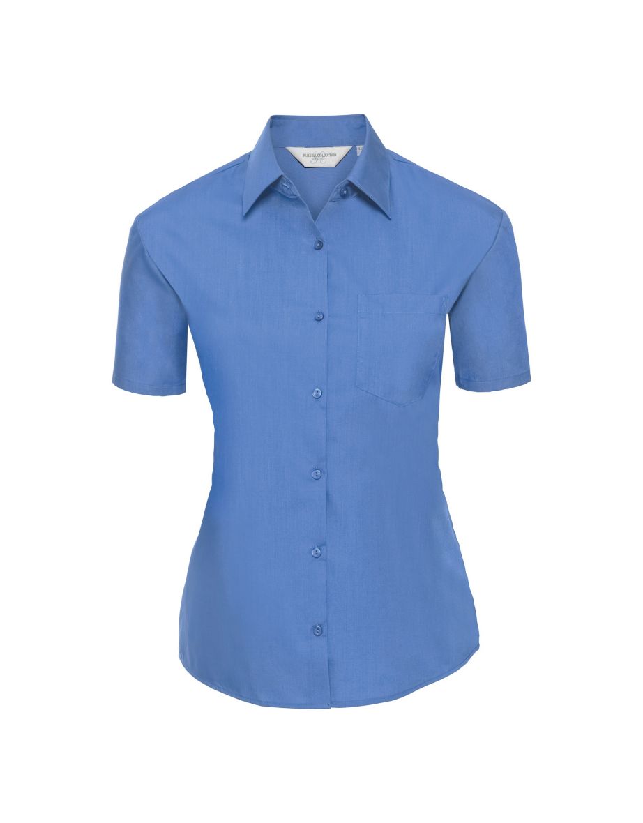 Russell Collection Ladies/Womens Short Sleeve Poly-Cotton Easy Care Poplin Shirt - Corporate Blue