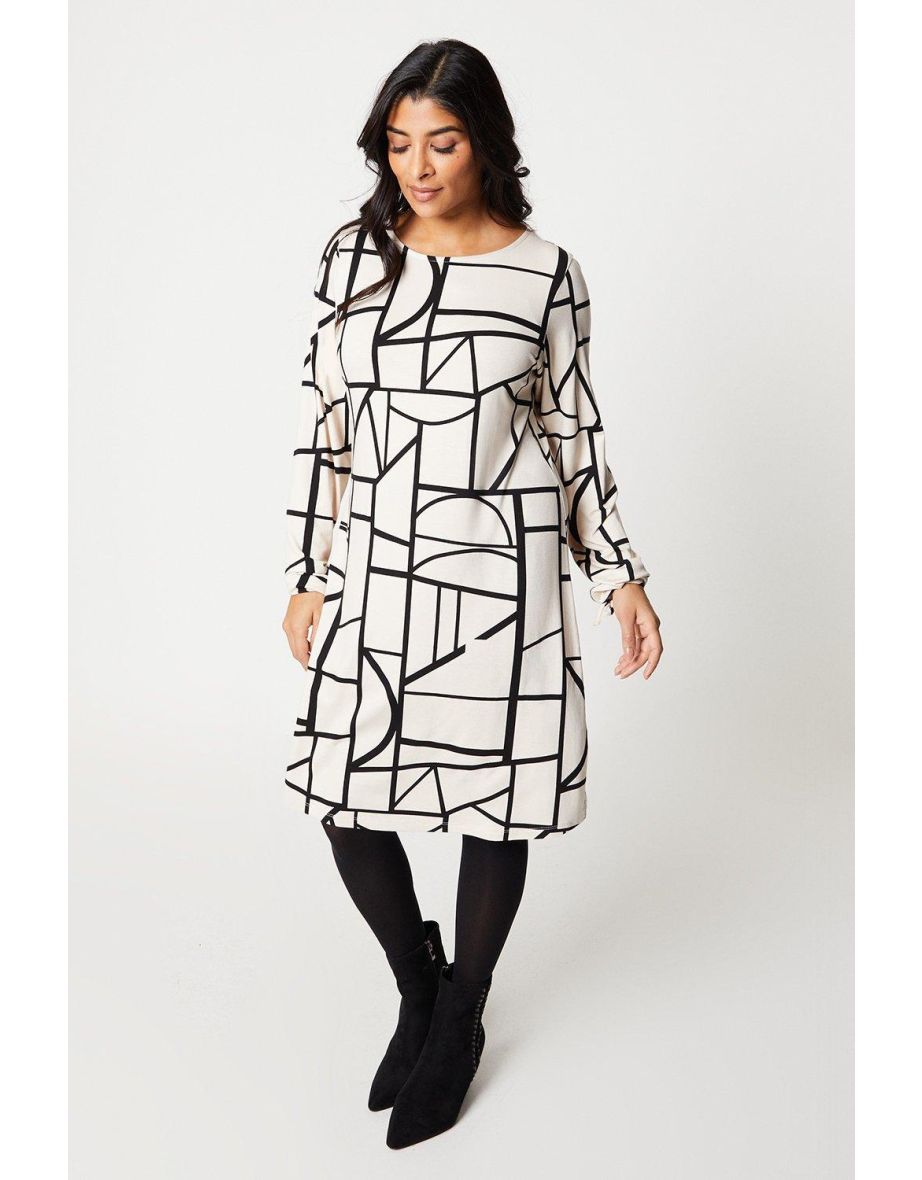 Petite Column Midi Shift Dress with Long Sleeve