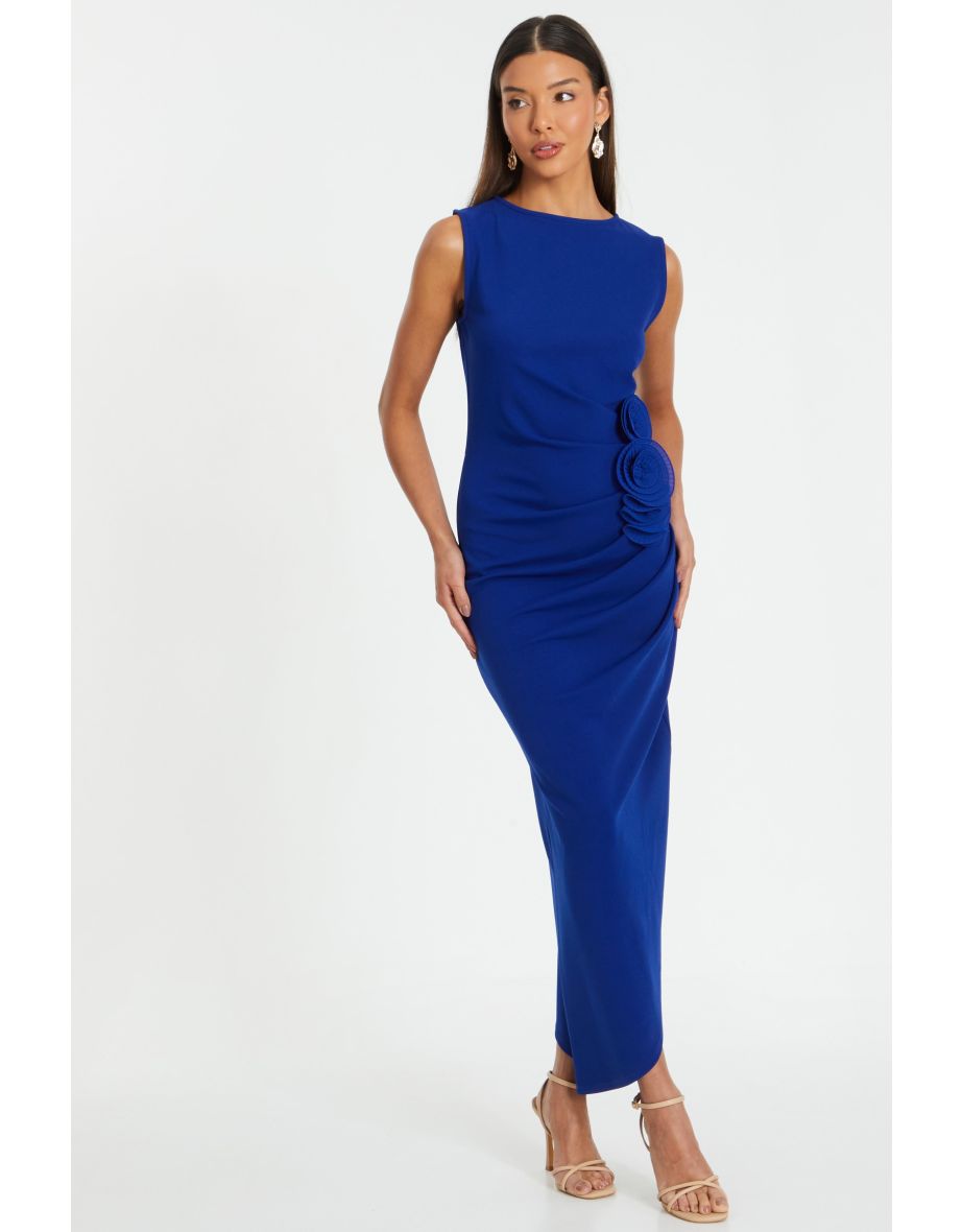 Royal Blue Flower Asymmetric Dress