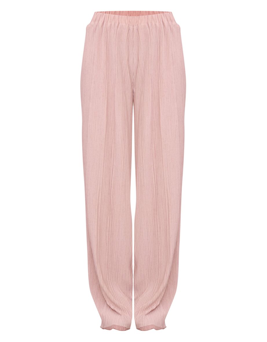 Taupe Textured Pleated Wide Leg Trousers - 4