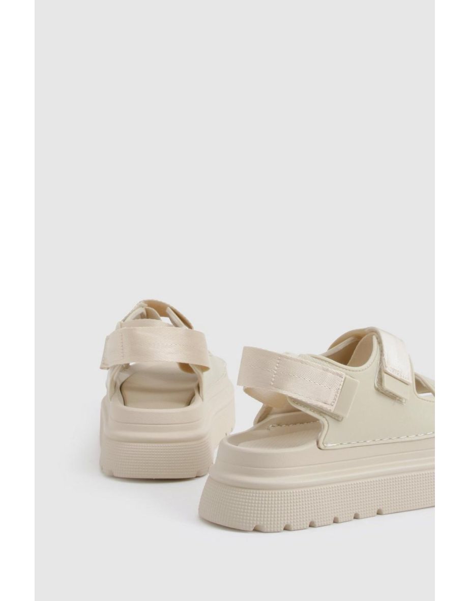 Chunky Platform Double Strap Sandals - beige - 3