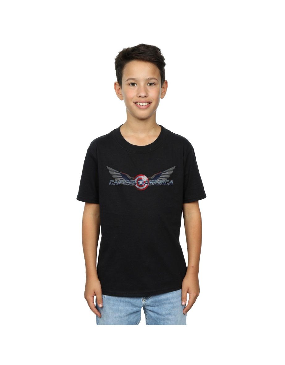 Marvel Boys Falcon And The Winter Soldier Captain America Logo T-Shirt - Black