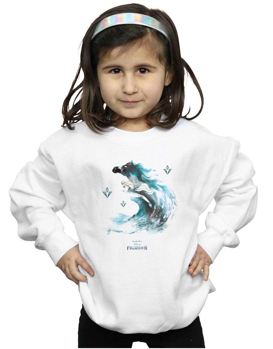 Disney Girls Frozen 2 Elsa With Nokk The Water Spirit Sweatshirt - White