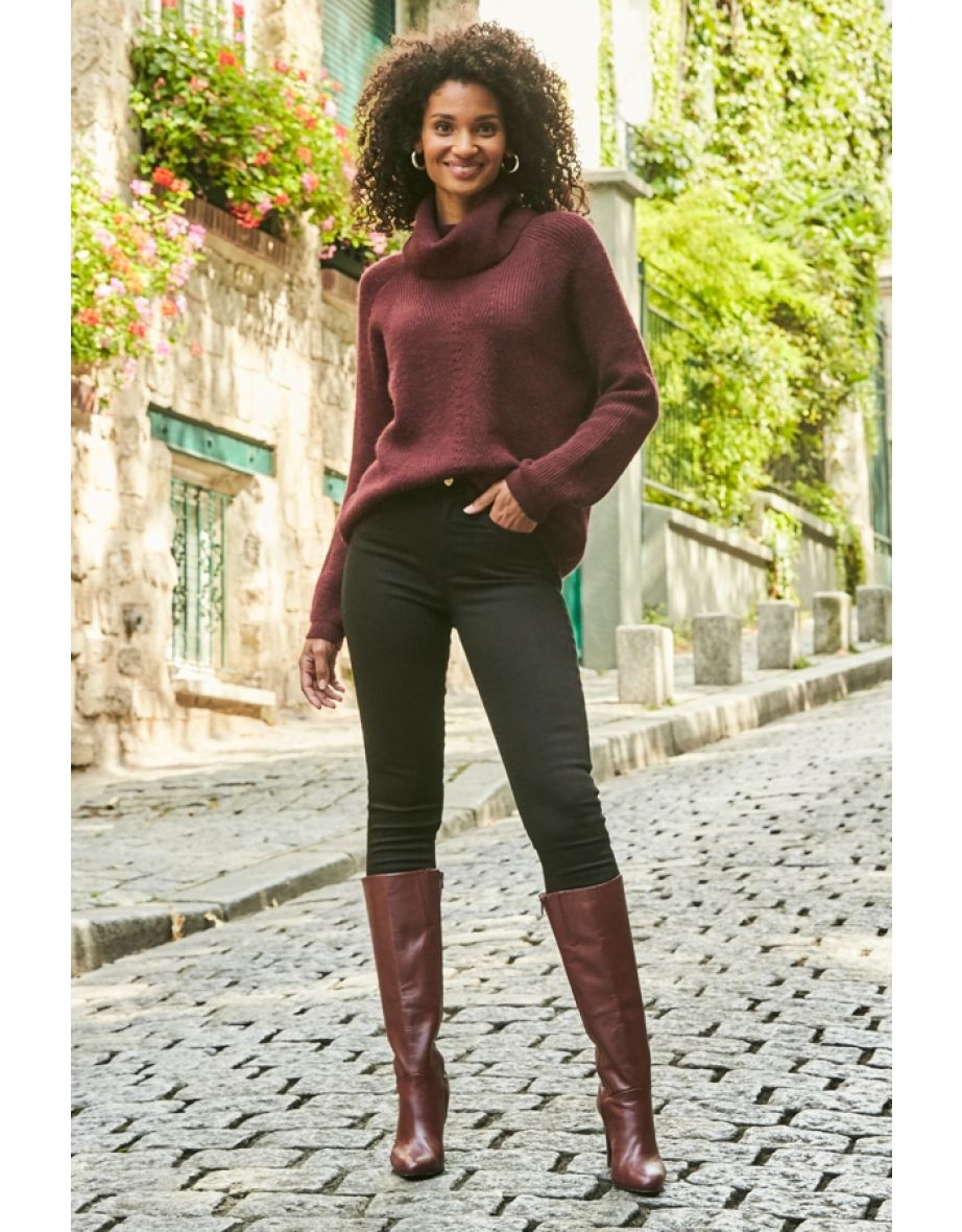 Shop Blake Burgundy Leather Zip Knee High Boot Online in Oman VogaCloset