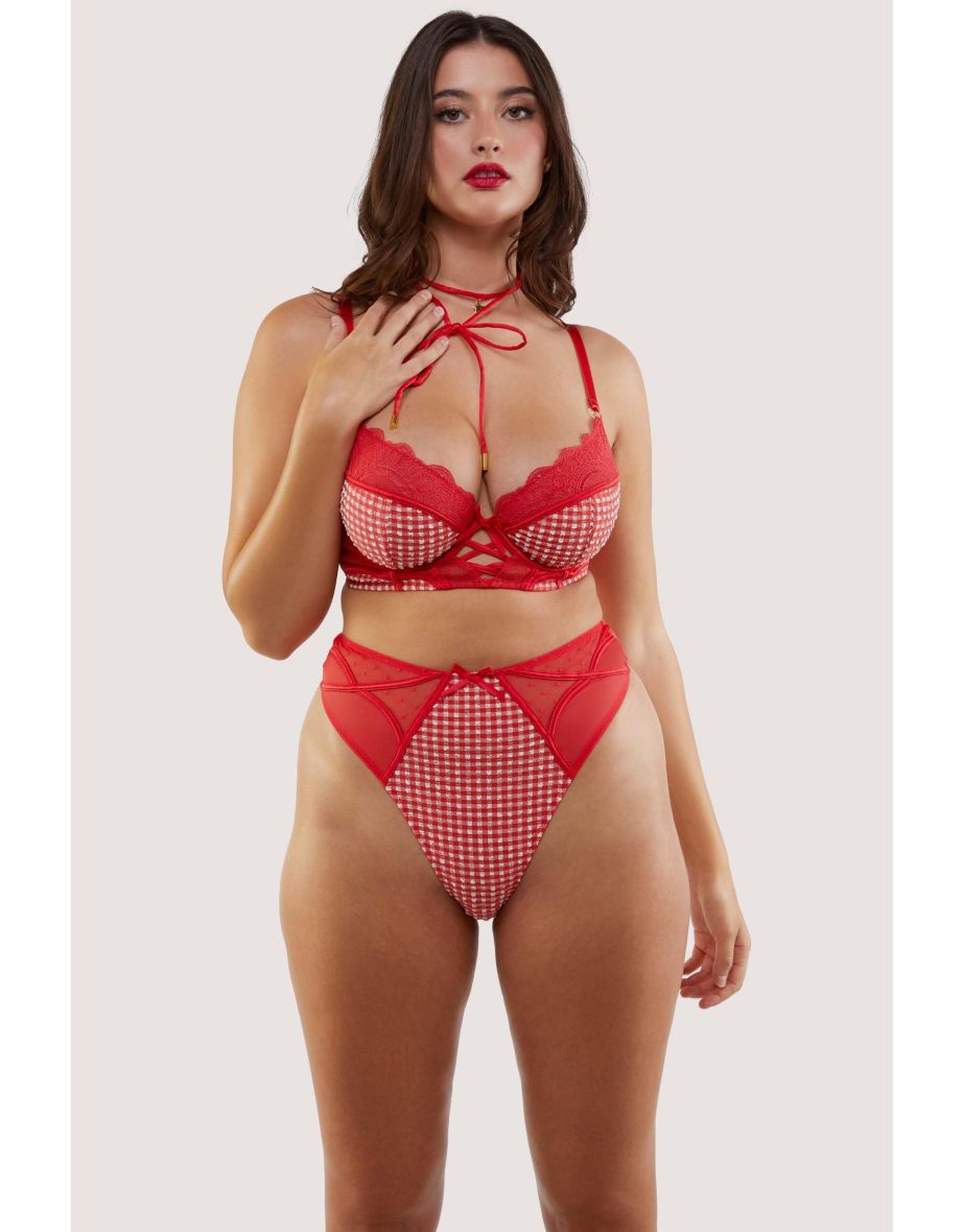 Adelaide Western Gingham And Lace High Waisted Thong