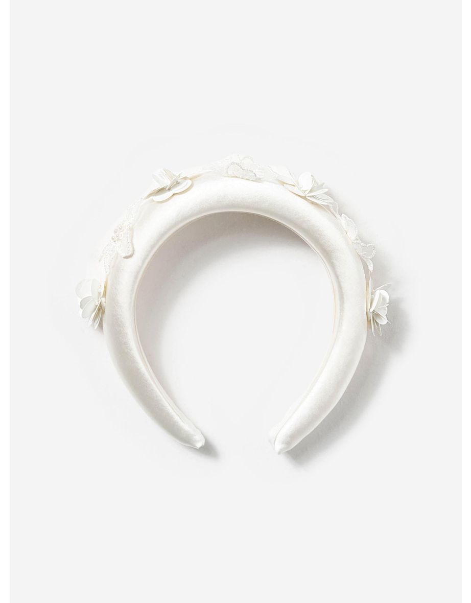 Girls Satin Flower Headband in White