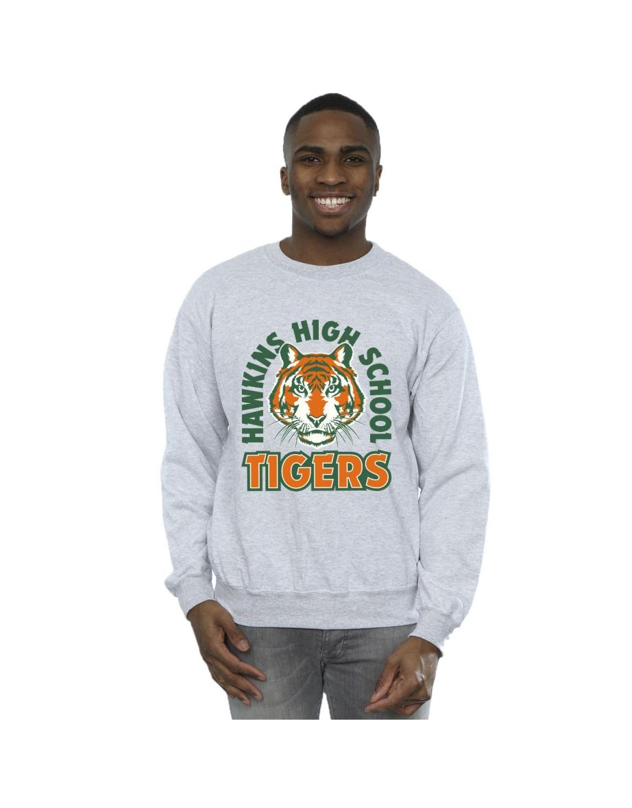 Netflix Mens Stranger Things Hawkins Arch Tiger Sweatshirt - Sports Grey