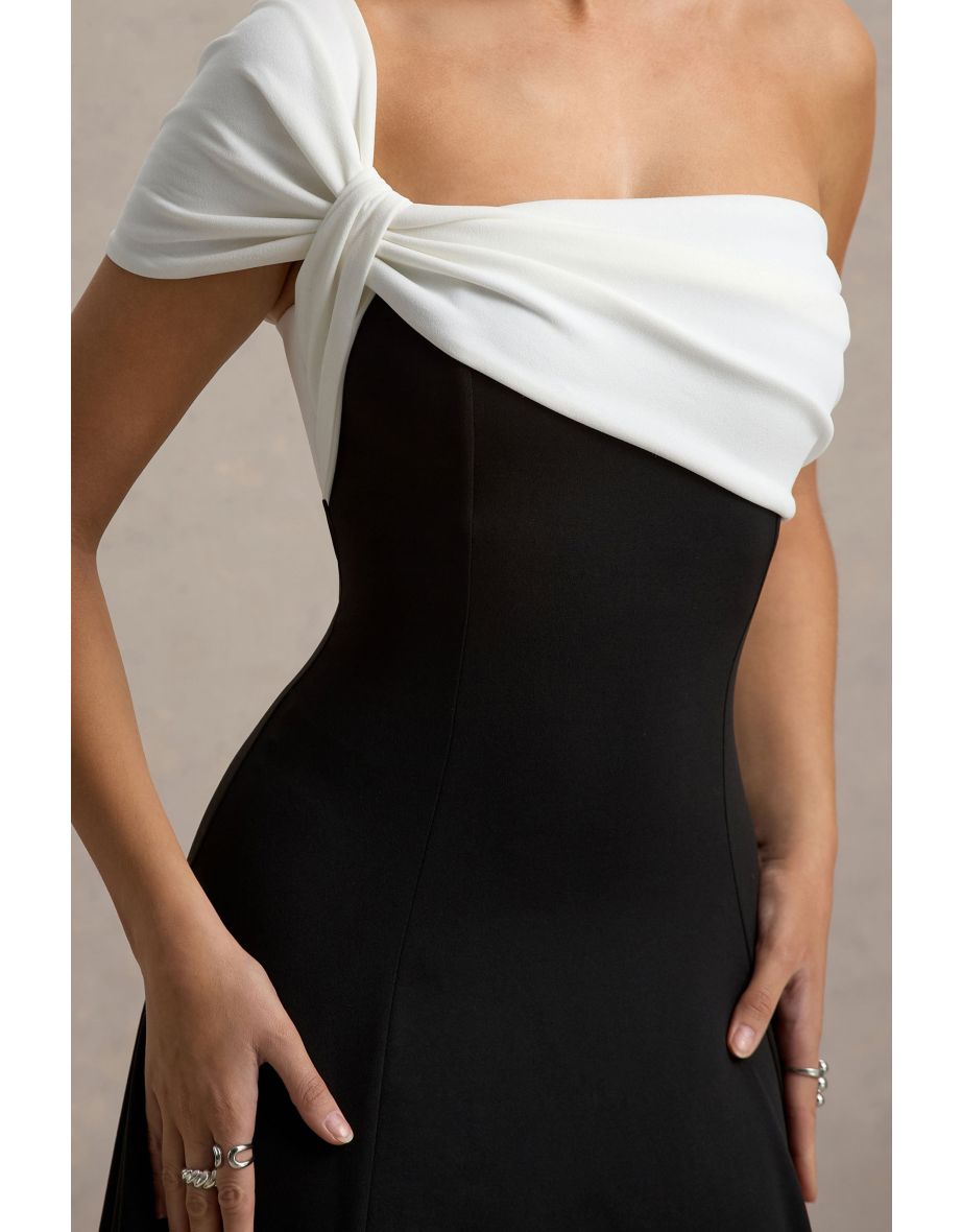 Malta | Black & White One-Shoulder Midi Dress - 6