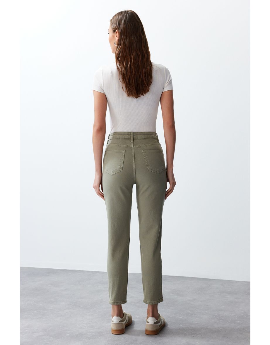 Khaki High Waist Mom Jeans - 7