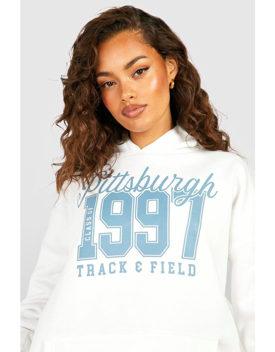 Pittsburgh Slogan Printed Hoodie - ecru - 3