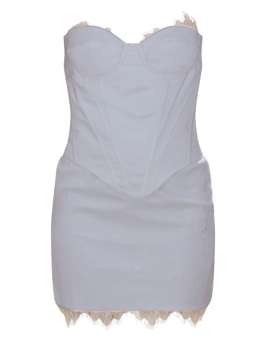 BRIDAL White Lace Corset Bandeau Bodycon Dress - 4