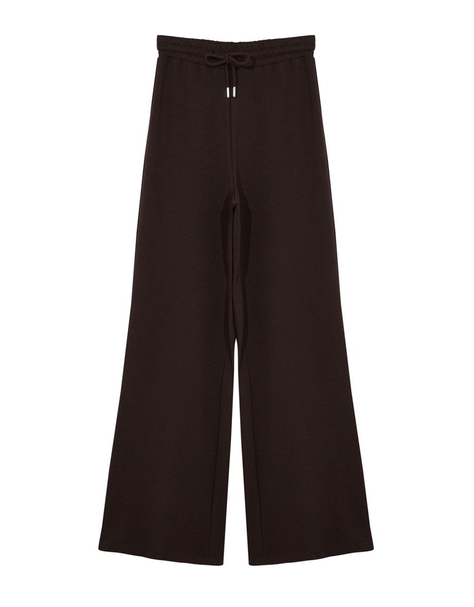 Bitter Brown Wide Leg Thin Knitted Sports Sweatpants - 6