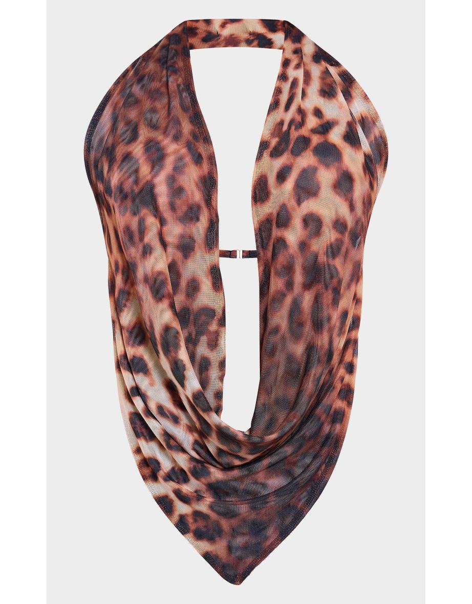 Brown Leopard Print Mesh Cowl Backless Top - 4