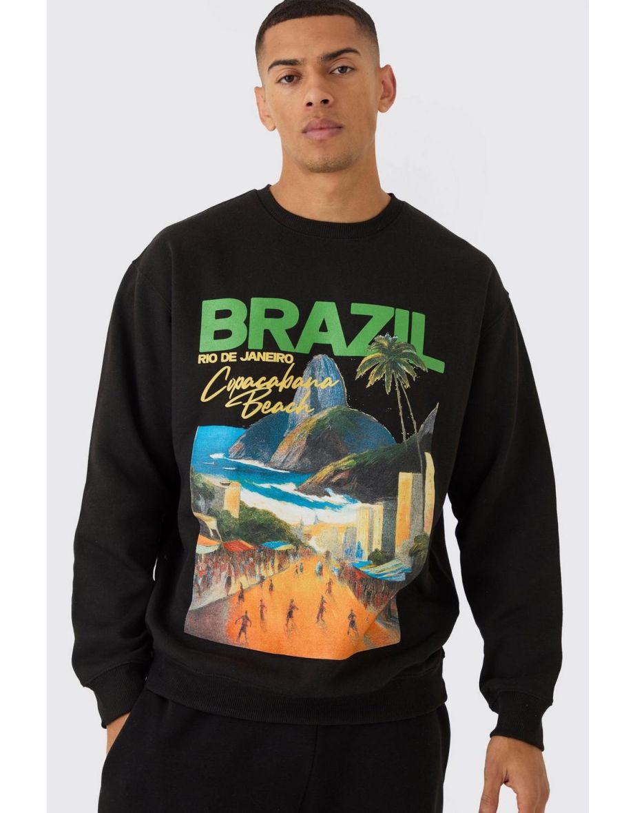 Oversized Brazil Print Sweatshirt - black