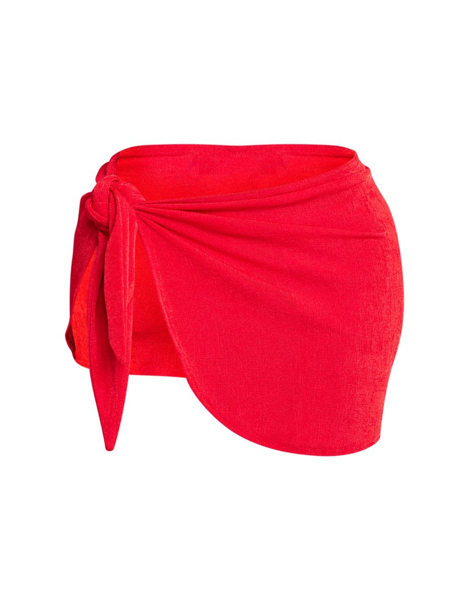 Shape Bright Red Slinky Acetate Knot Detail Mini Skirt - 5