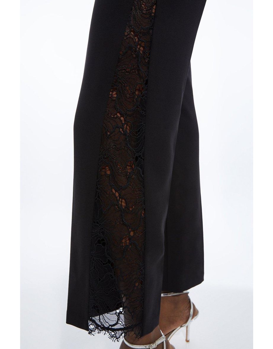 Petite Tailored Lace Detail Straight Leg Trousers - 2
