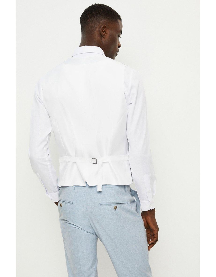 Skinny Fit Pale Blue End On End Waistcoat - 2