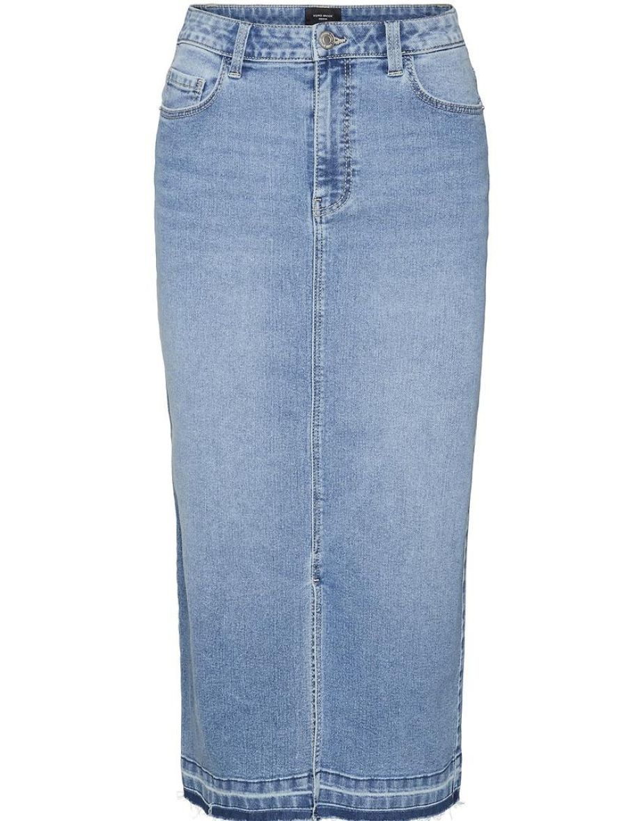 Denim Midi Skirt with High Waist