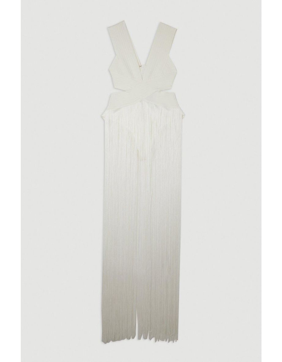 Bandage V Neck Cut Out Fringed Swimsuit - 3