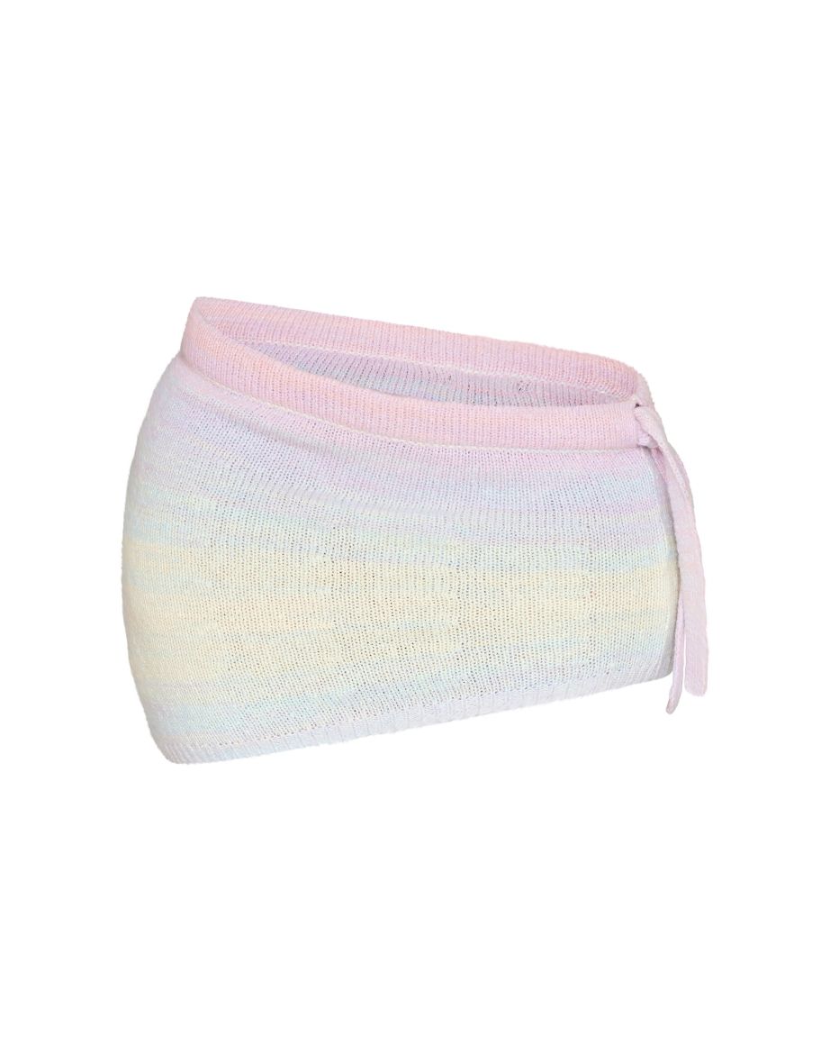 Shape Cream Knit Tie Side Micro Mini Skirt - 5