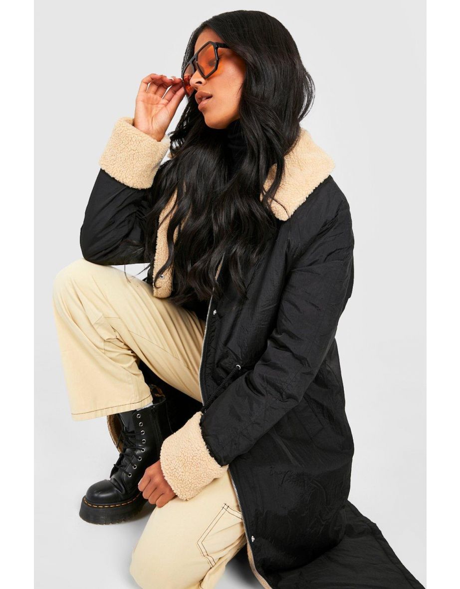Tall Borg Lined Parka - black
