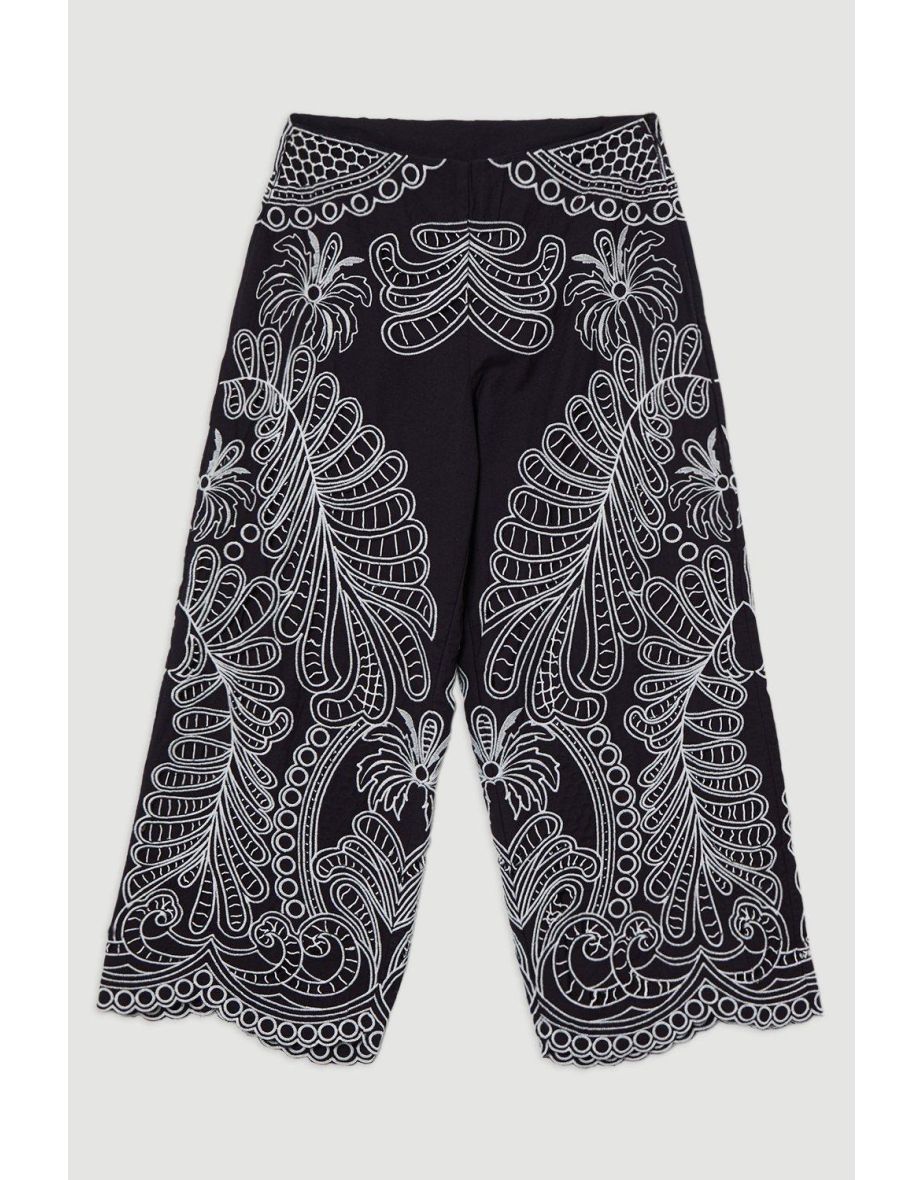 Linen Cutwork Embroidery Woven Trouser - 3
