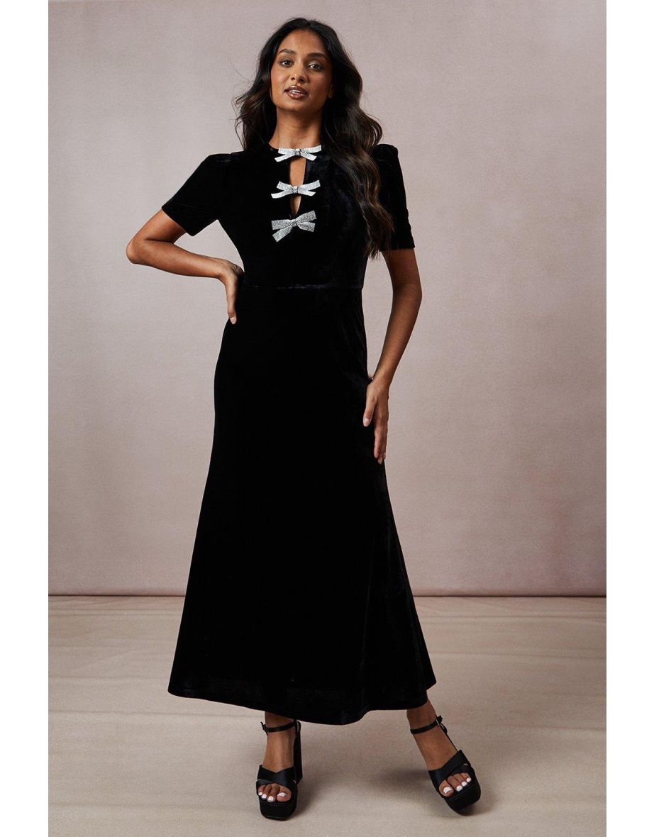 Occasion Velvet Diamante Bow Maxi Dress