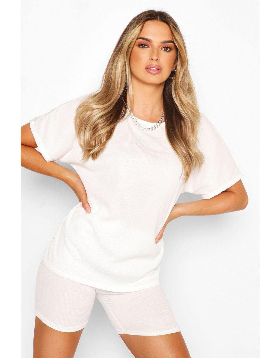 Oversized T-Shirt & Cycling Short Co-Ord Set - cream