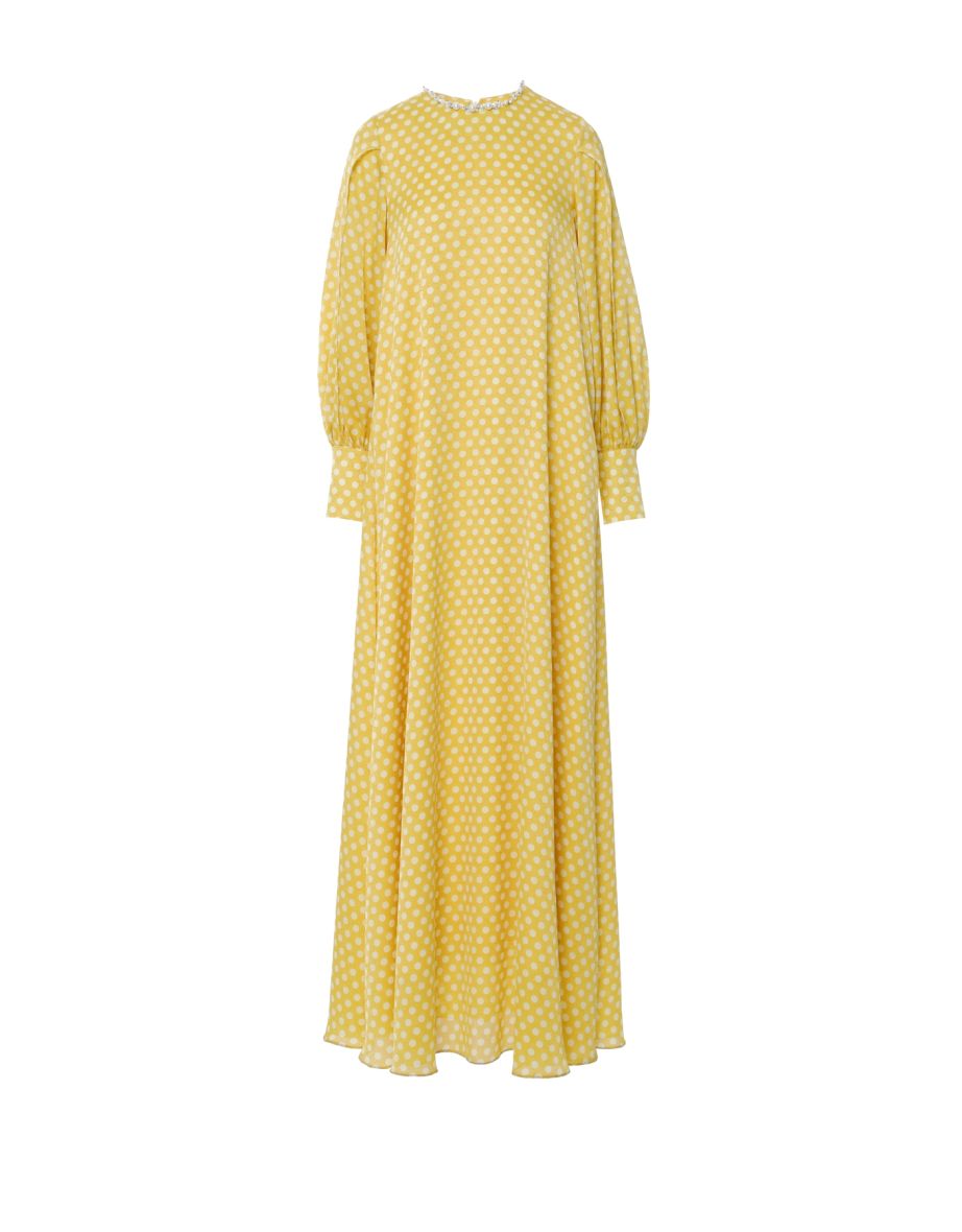 Yellow Dress with Embroidered Points on the Collar - 4