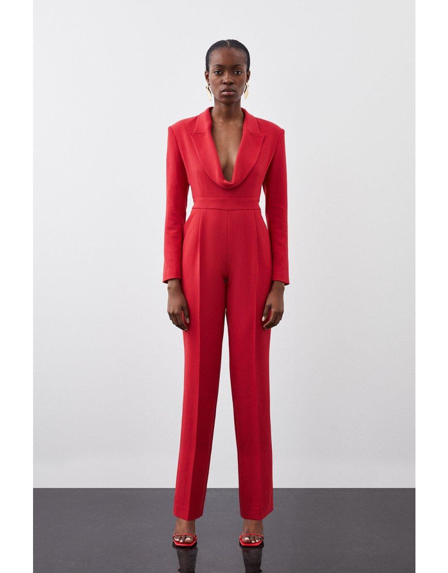 Curved Neckline Tailored Blazer Jumpsuit