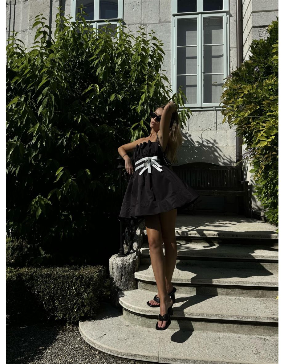 Black Sleeveless Bow Mini-Dress - 4