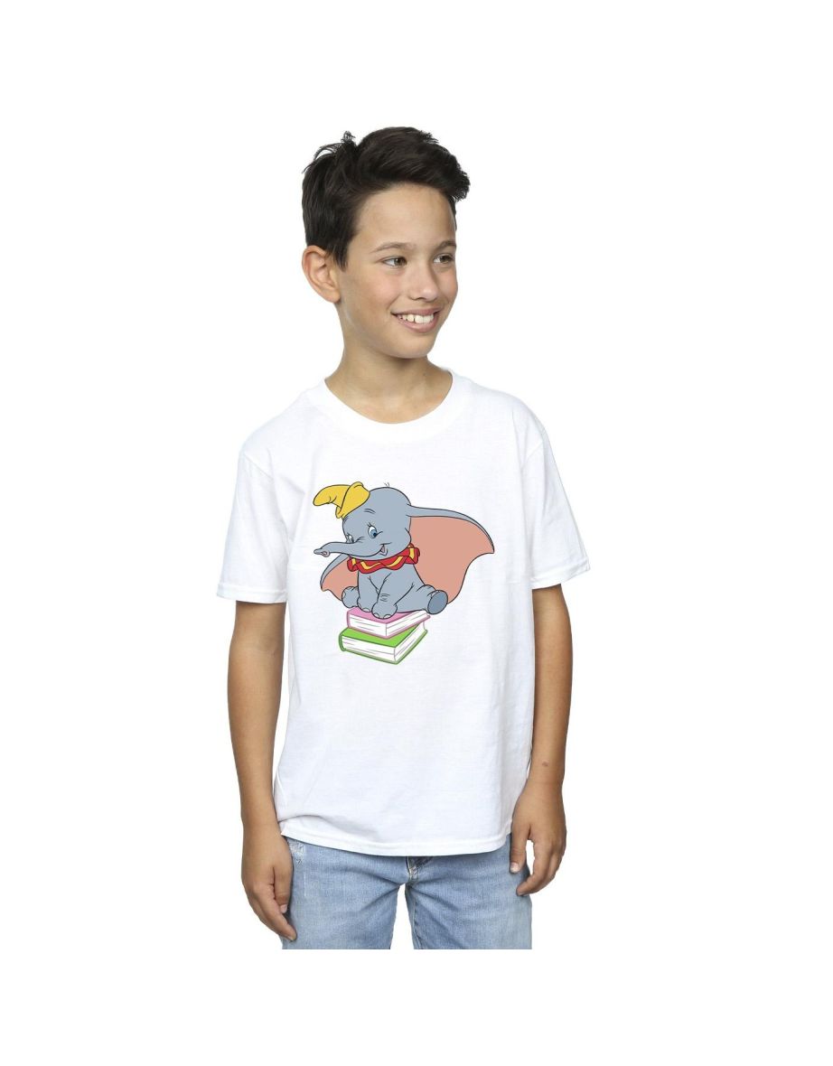 Disney Boys Dumbo Sitting On Books T-Shirt - White