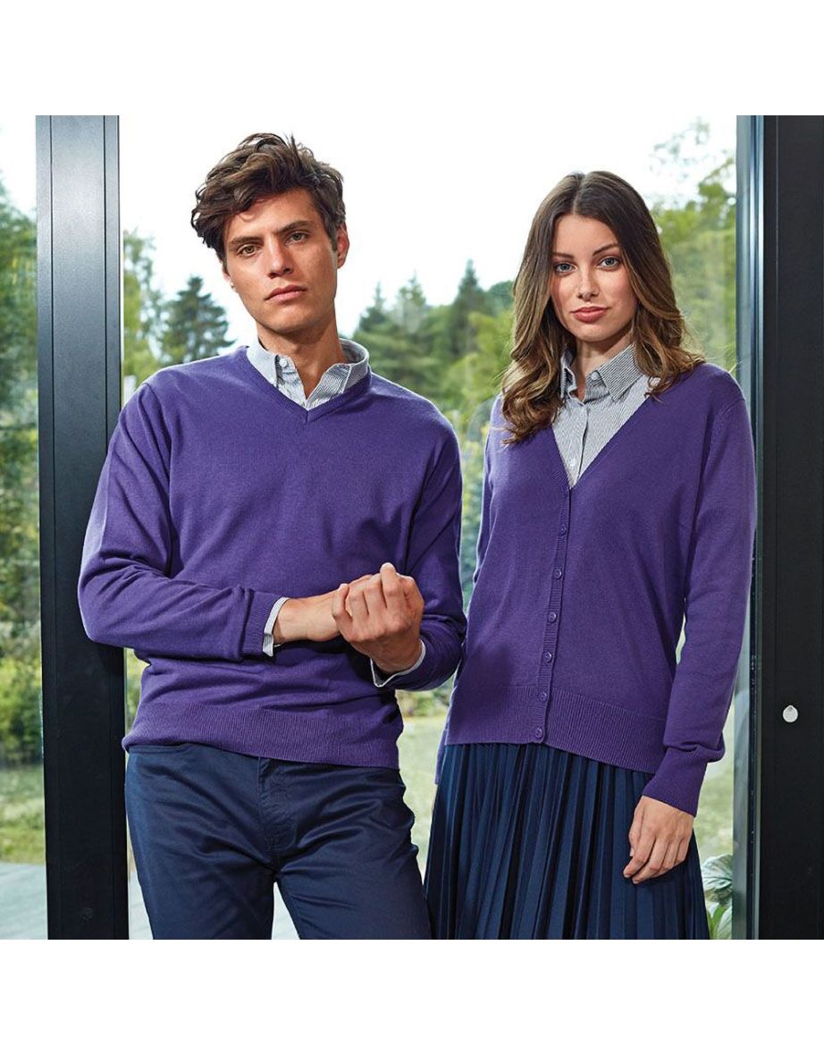 Premier Womens/Ladies Button Through Long Sleeve V-neck Knitted Cardigan - Purple - 2