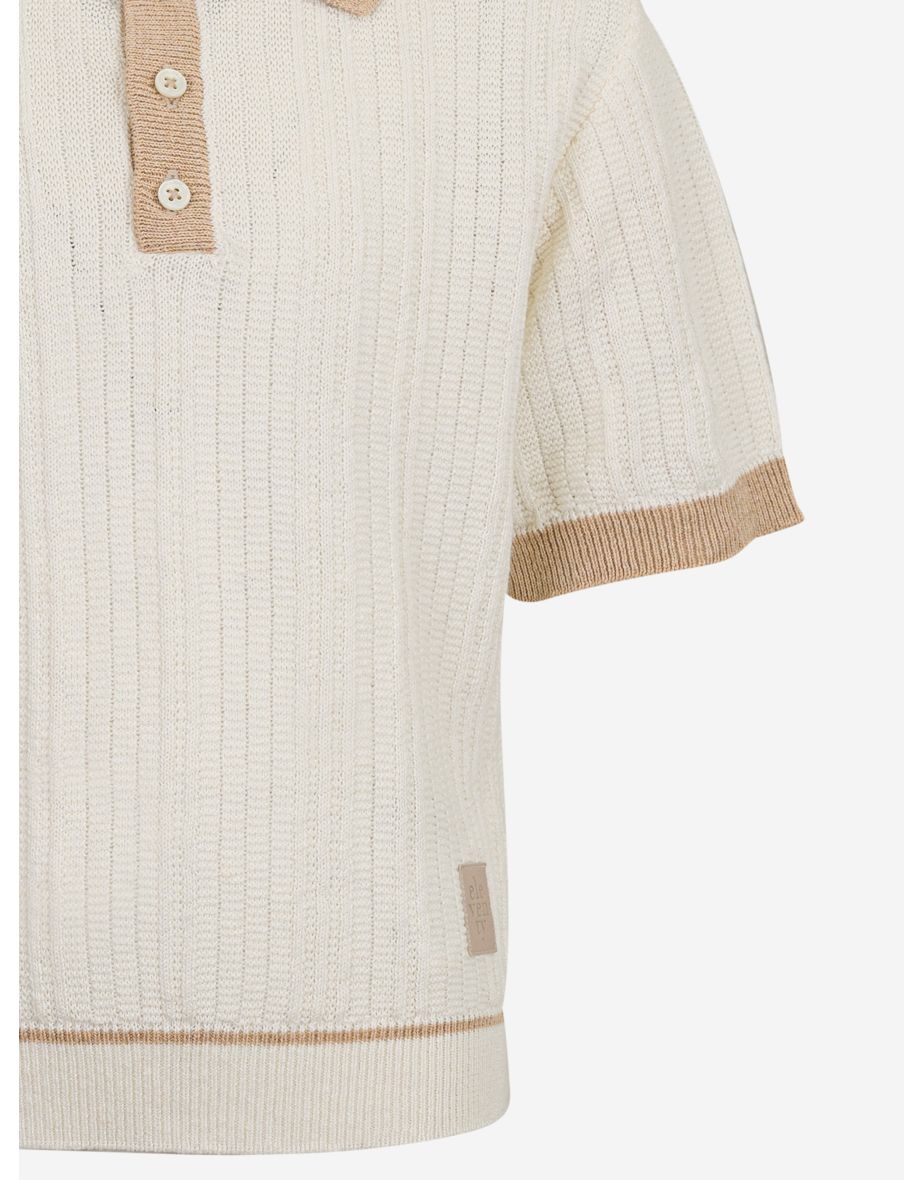Boys Linen Knitted Polo Shirt in Ivory - 3