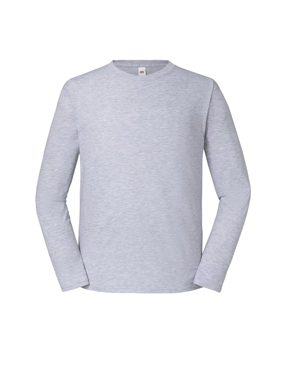 Fruit of the Loom Mens Iconic 195 Premium Ringspun Cotton Long-Sleeved T-Shirt - Heather Grey