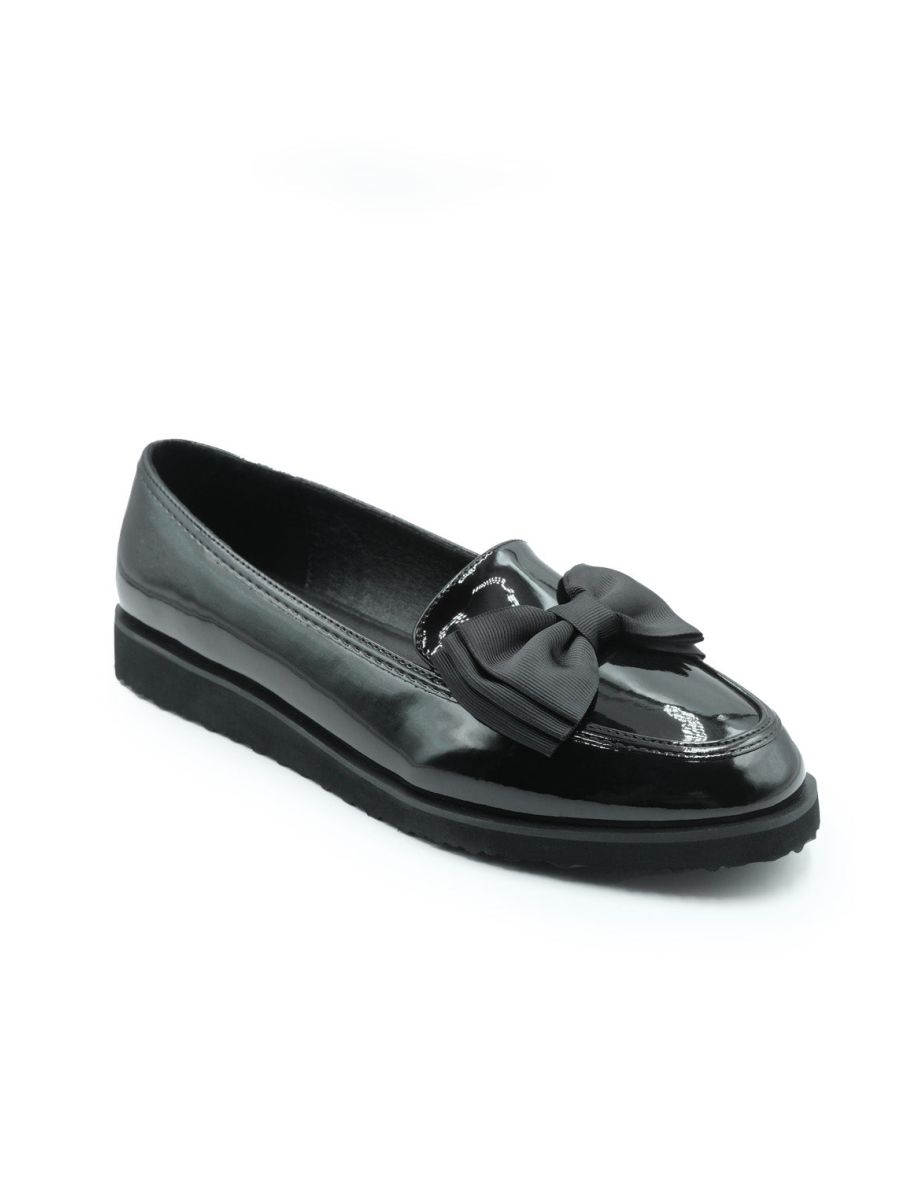 ALPHA FLAT BALLET SLIDER WITH BOW IN BLACK PATENT - 6