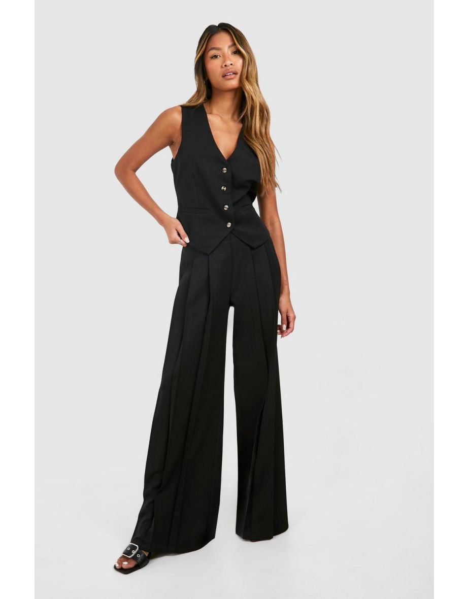 Linen Look Extreme Pleat Wide Leg Trousers - black