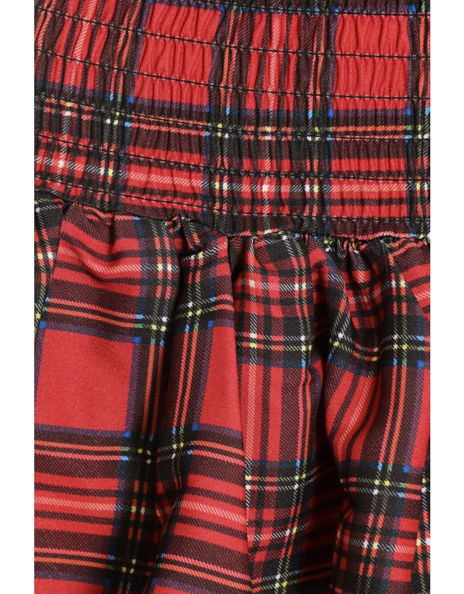 Red Check Print Ruched Frill Mini Skirt - 5