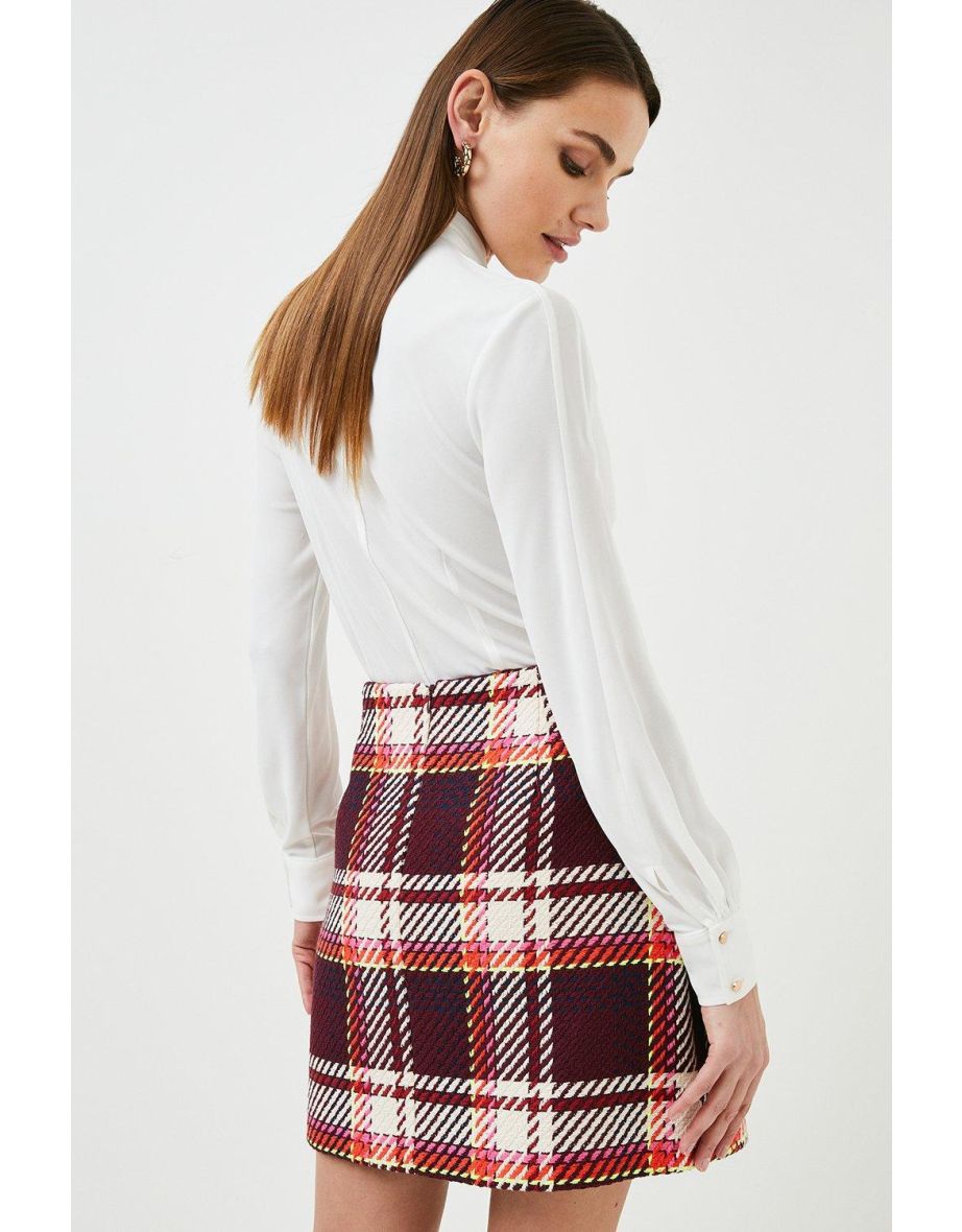 Neon Cotton Tweed Check Mini Skirt - 2