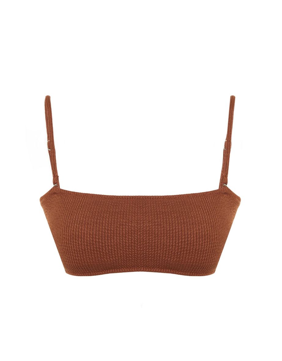 Brown Strapless Textured Bikini Top