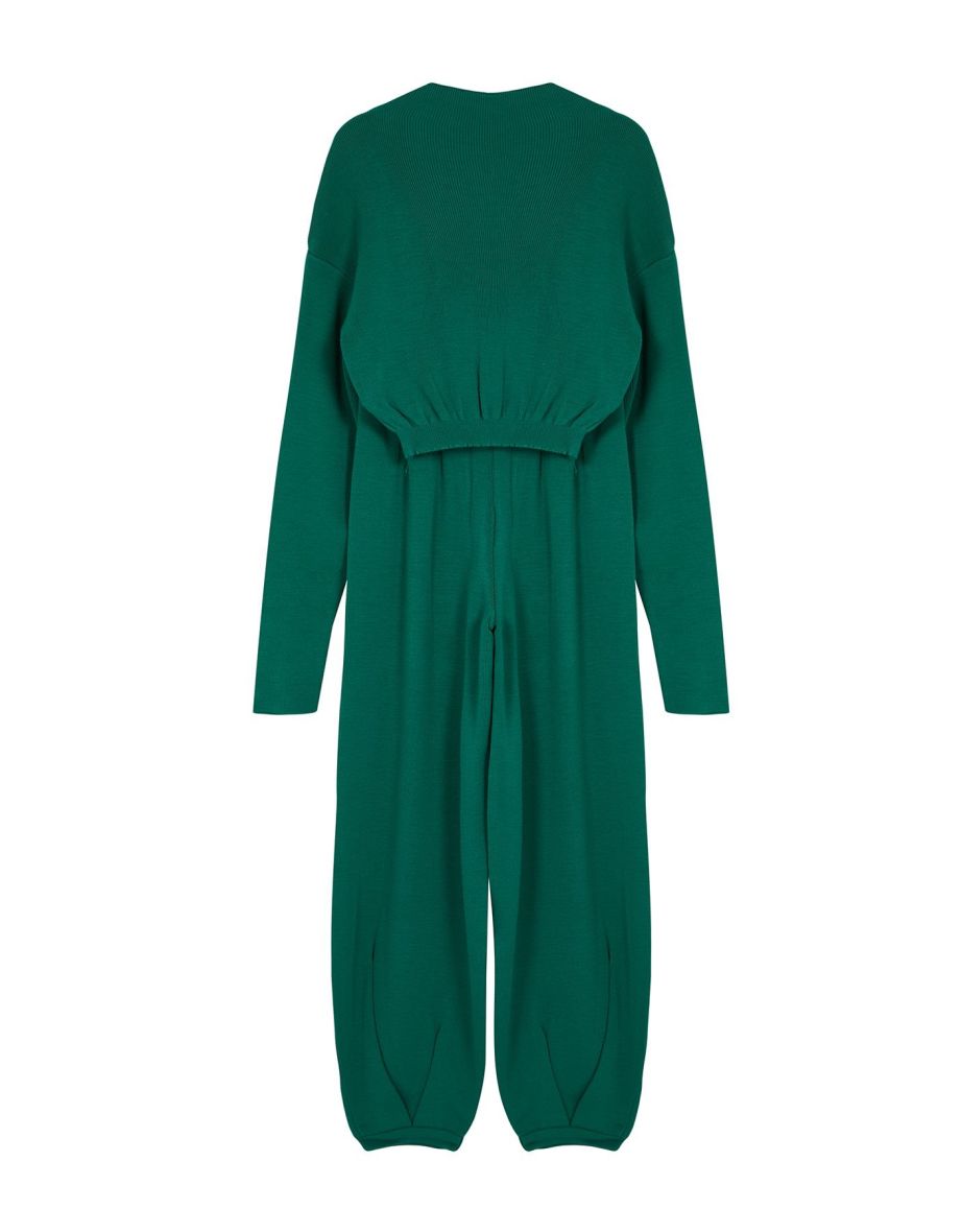 Emerald Green Super Crop Basic High Collar Knitwear Top-Top Set - 6