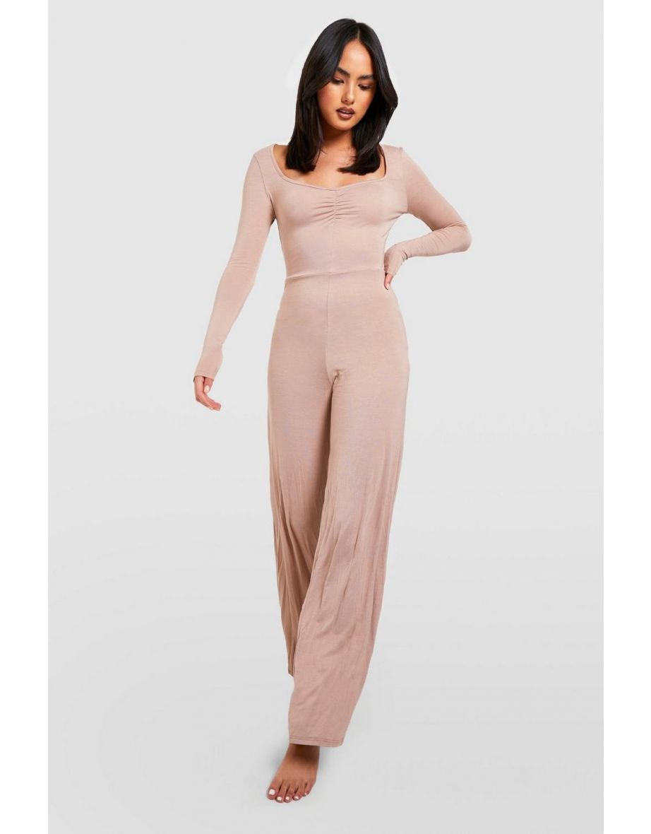 Jersey Wide Leg Lounge Jumpsuit - oatmeal