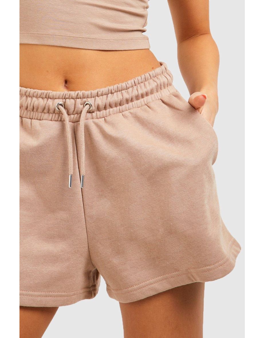 Scoop Neck Crop Top And Sweat Short Set - taupe - 3