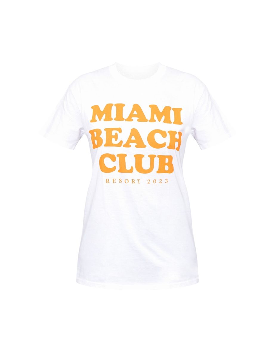 White Miami Beach Club Print T Shirt - 4