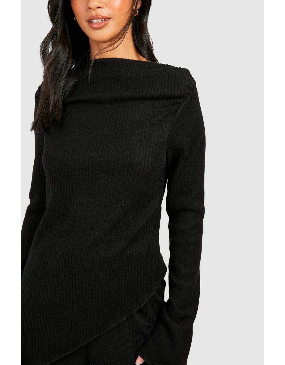 Petite Super Soft Rib V Hem Top - black - 3